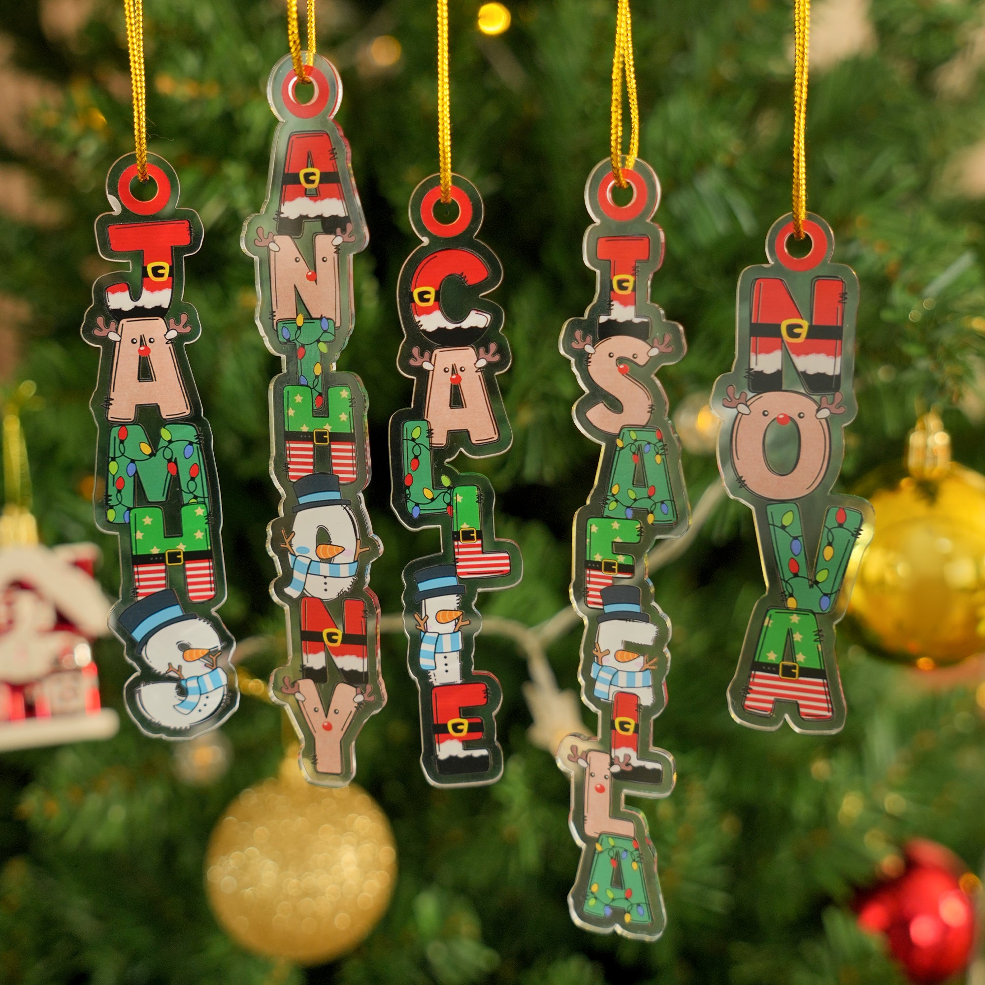Personalizado tema de la Navidad alfabeto ornamento de acrílico con el nombre de la etiqueta de la media Decoración de Navidad Fiesta de Favores para la Familia Amigos
