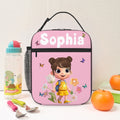 Personalizado lindo 3D Cartoon Flower Multicolor personaje portátil aislante bolsa de almuerzo con el nombre de vuelta a la escuela Cumpleaños Regalo para Niños Niñas