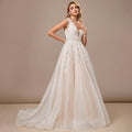 Bridal Wedding Dress Ivory-Nude Sleeveless Long V-Neck Ball-Gown Princess