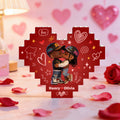 Personalizado Corazón Cartoon Negro Carácter ABS Stand Edificio Ladrillo Rompecabezas con Nombre Habitación Decoración Aniversario Día de San Valentín Regalo para Pareja Negro
