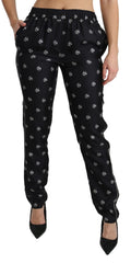 Women's Black Printed Mid Waist Skinny Silk Pants
