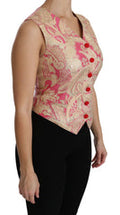 Women's Pink Gold Brocade Waistcoat Vest Blouse Top And