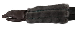 Women's Brown Mid Arm Length Leather Fur Gloves