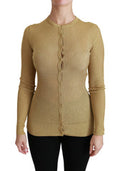 Women's Gold Long Sleeve Cardigan Viscose Sweater Polyester Clothing