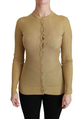 Women's Gold Long Sleeve Cardigan Viscose Sweater Polyester Clothing