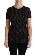 Women's Black Dotted Crewneck Cotton Top T-Shirt