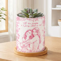Maceta de cerámica personalizada con texto y base de bambú Decoración de escritorio Regalo de cumpleaños para los amantes de las plantas