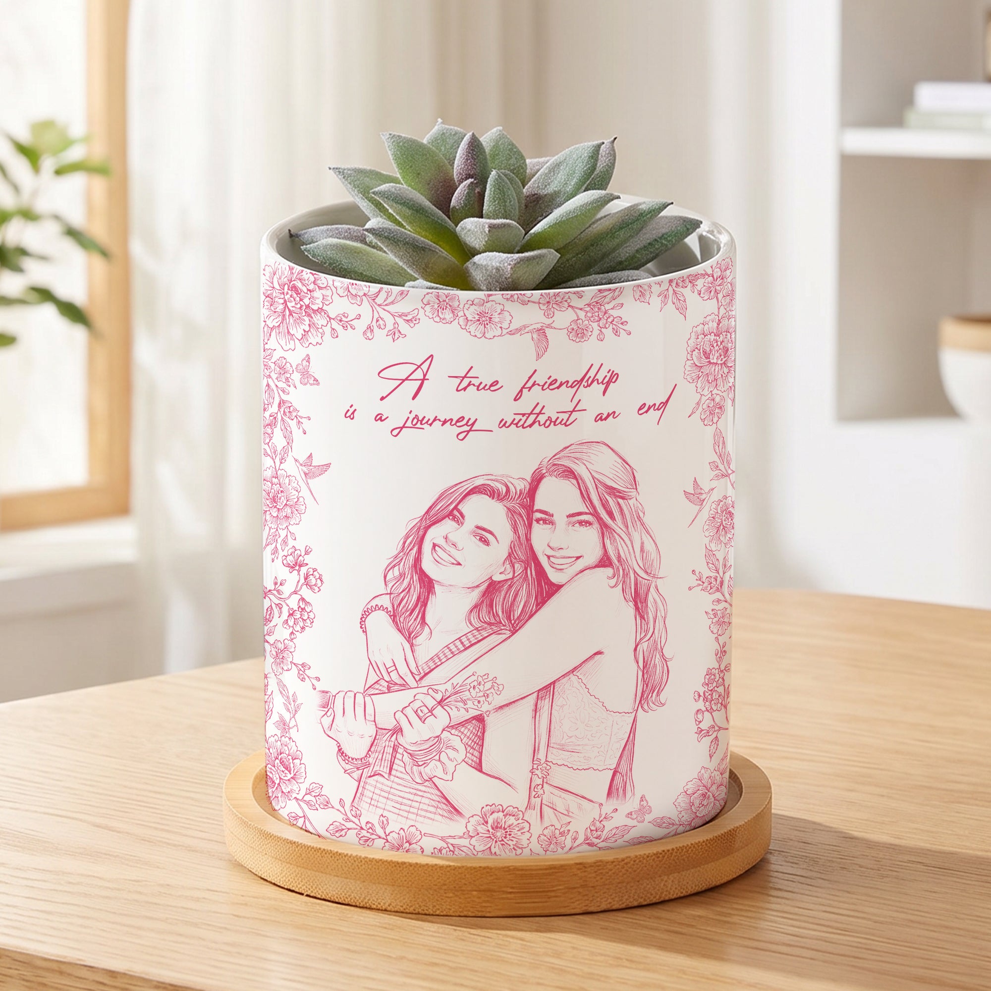 Maceta de cerámica personalizada con texto y base de bambú Decoración de escritorio Regalo de cumpleaños para los amantes de las plantas
