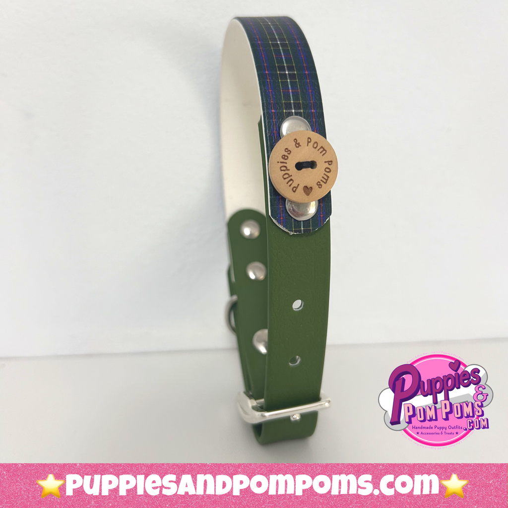 Handmade Biothane Dog Collar - Cornish Hunting Tartan - 2 Colour 20mm