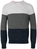 Brunello Cucinelli Striped Wool-Cashmere Sweater — Grey