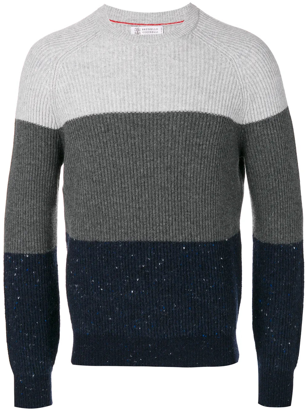Brunello Cucinelli Striped Wool-Cashmere Sweater — Grey