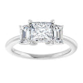 Luna Square and Emerald Lab Diamond Three Stone Engagement Ring
