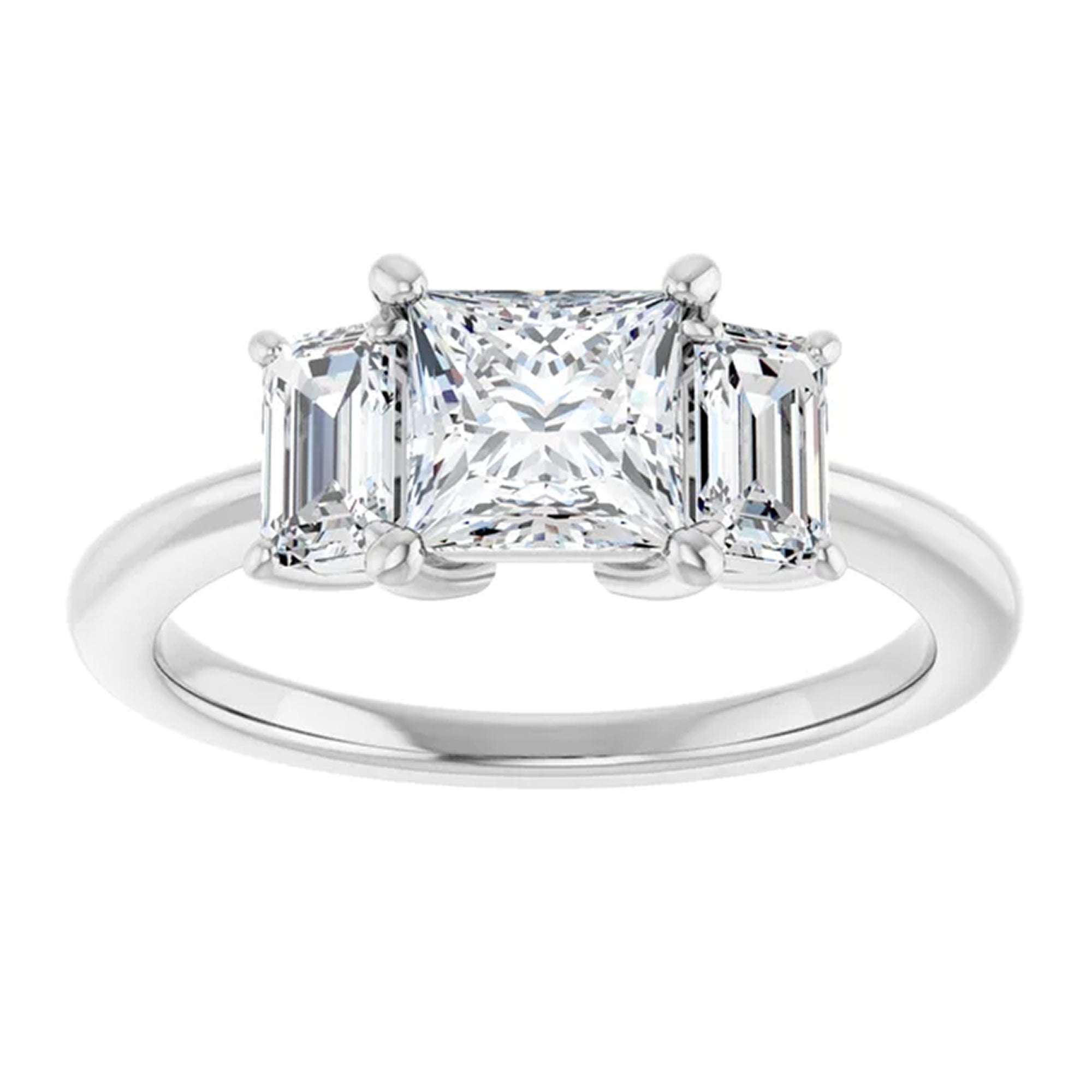 Luna Square and Emerald Lab Diamond Three Stone Engagement Ring