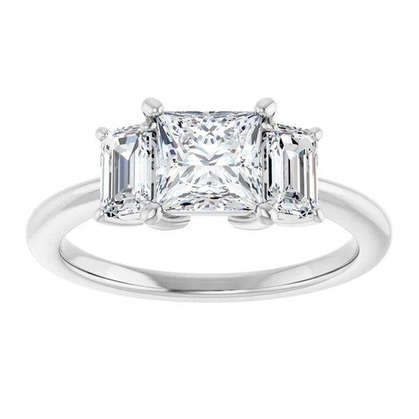 Luna Square and Emerald Lab Diamond Three Stone Engagement Ring