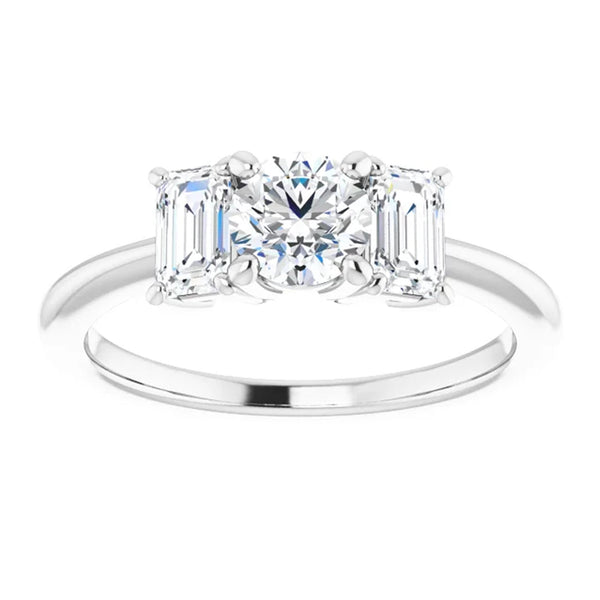 Luna Round and Emerald Lab Diamond Three Stone Engagement Ring