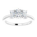Luna Oval and Emerald Lab Diamond Three Stone Engagement Ring
