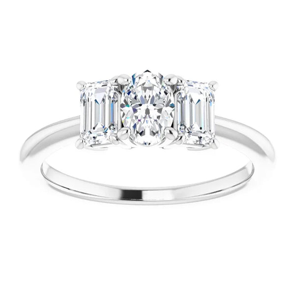 Luna Oval and Emerald Lab Diamond Three Stone Engagement Ring