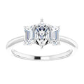 Luna Marquise and Emerald Lab Diamond Three Stone Engagement Ring