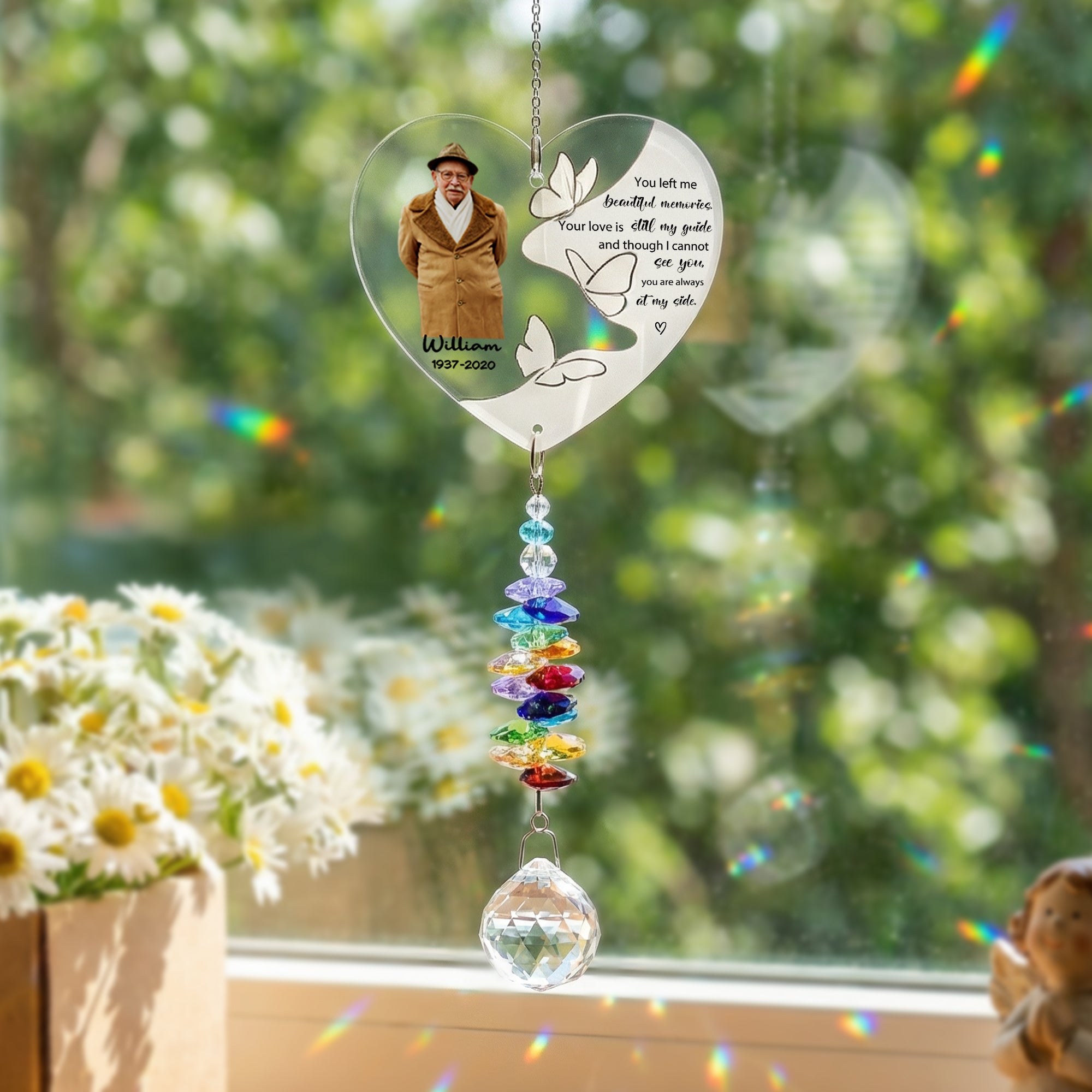 Personalizada mariposa foto ventana de acrílico colgante Suncatcher con el nombre de texto y aniversario del año Simpatía regalo para la pérdida del amor papá mamá