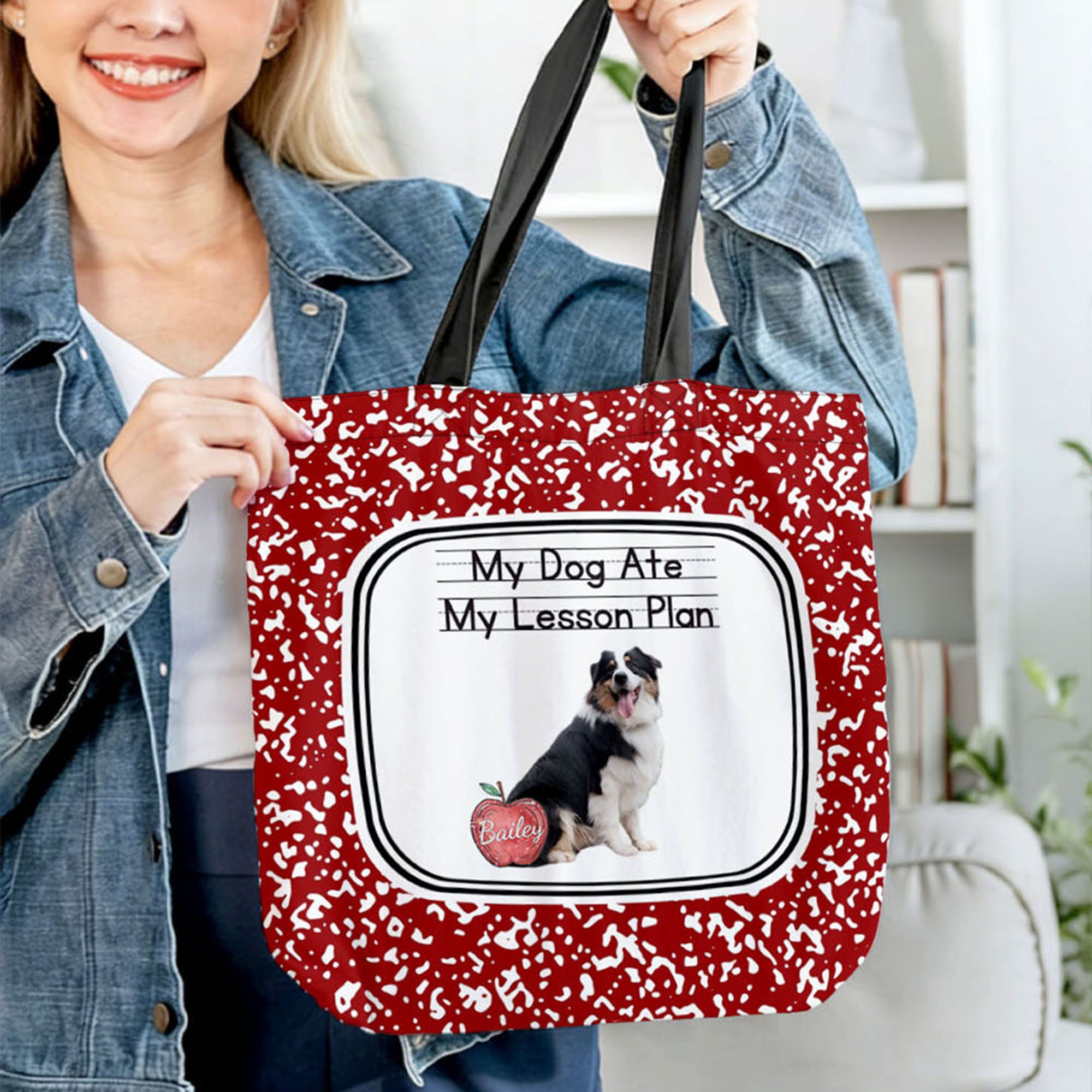 Personalizada Apple Pet Foto Bolsa de gran capacidad con nombre y texto Uso diario Aniversario Cumpleaños Regalo para el amante del animal doméstico Propietario Maestro