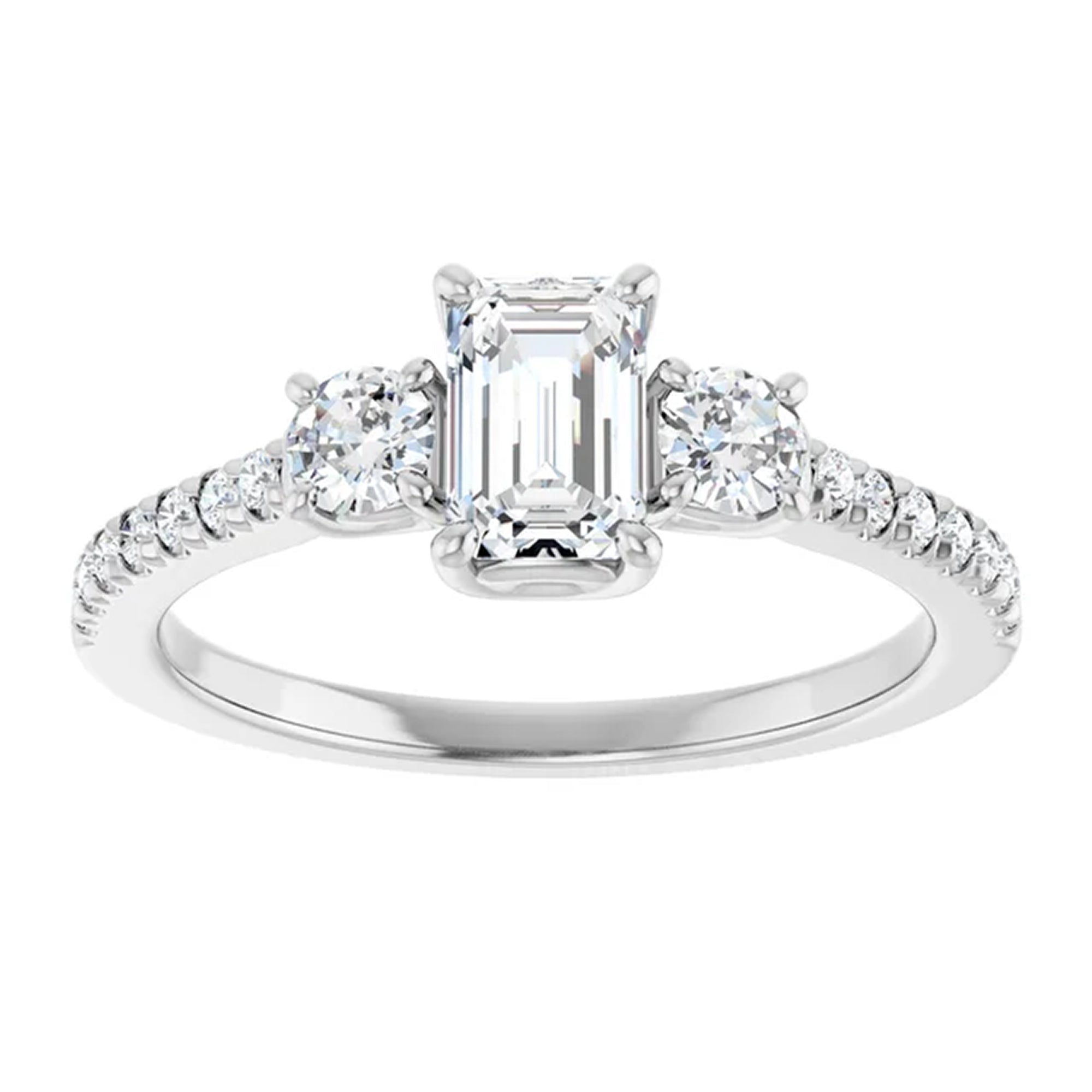 Mila Emerald Lab Diamond Engagement Ring with Single Row Side Accents