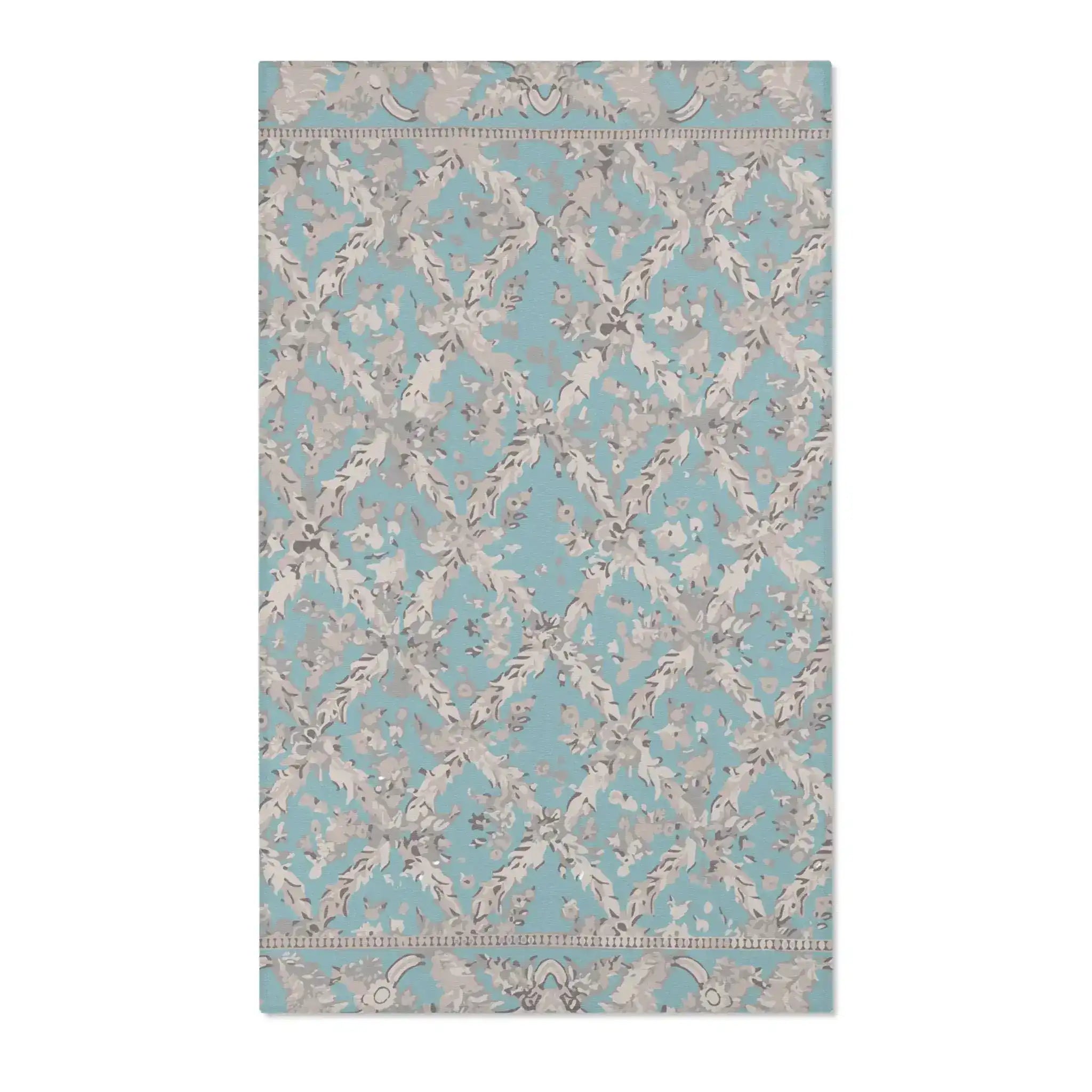 Elegant Sky Blue Floral Accent Rug
