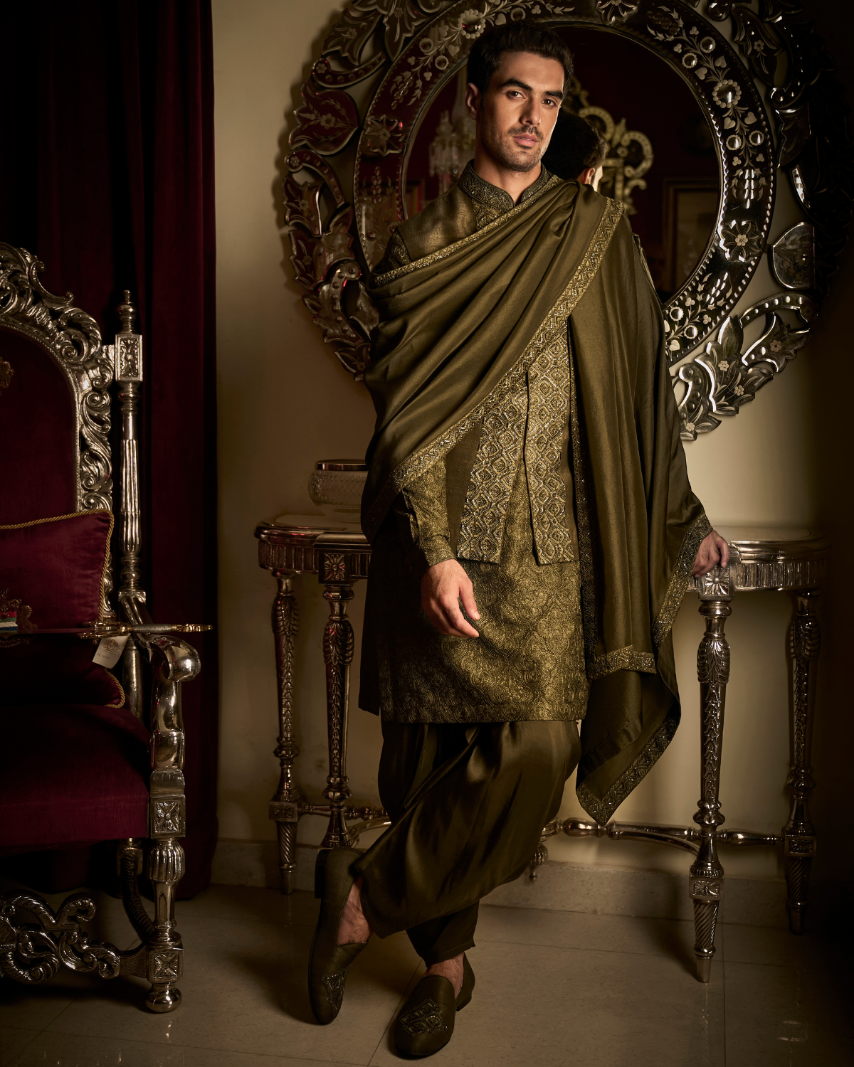 Military Green Bandi Set By KYNAH, Luxury Indian Fashion & Bridal Wear