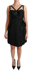 Women's Black Stretch Satin Jacquard Mini Dress Polyester