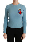 Women's Beaded Crown & Heart Wool Sweater Blue