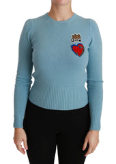 Women's Beaded Crown & Heart Wool Sweater Blue