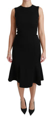 Women's Black Fit Flare Wool Stretch Sheath Dress