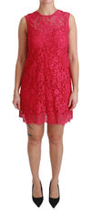 Women's Pink Floral Lace Shift Gown Mini Dress Rayon