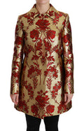 Women's Red Gold Floral Brocade Cape Coat Jacket Polyester Clothing
