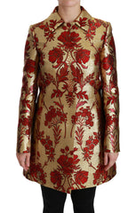 Women's Red Gold Floral Brocade Cape Coat Jacket Polyester Clothing