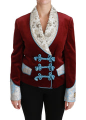 Women's Red Velvet Baroque Crystal Blazer Jacket Cotton Clothing