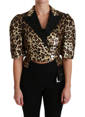 Women's Blazer Gold Leopard Sequined Jacket Pvc Clothing