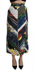 Women's Multicolor Silk Geometric High Waist Maxi Skirt