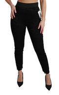 Women's Black Lace Skinny High Waist Cotton Pants Viscose Polyamide