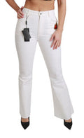 Women's White Heart Flared Stretch Cotton Pants Elastane
