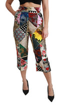 Women's Silk Multicolor Print High Waist Cropped Pants Viscose Polyamide