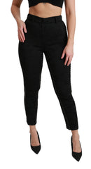 Women's Black Brocade Skinny High Waist Pants