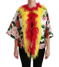 Women's White Floral Coat Capte Fur Roses Jacket Viscose Cotton Clothing