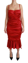 Women's Red Silk Stretch Mermaid Bodycon Dress Elastane