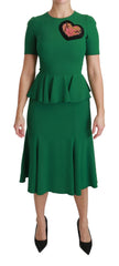 Women's Green Heart Patch Mermaid Midi Viscose Dress Acetate Elastane