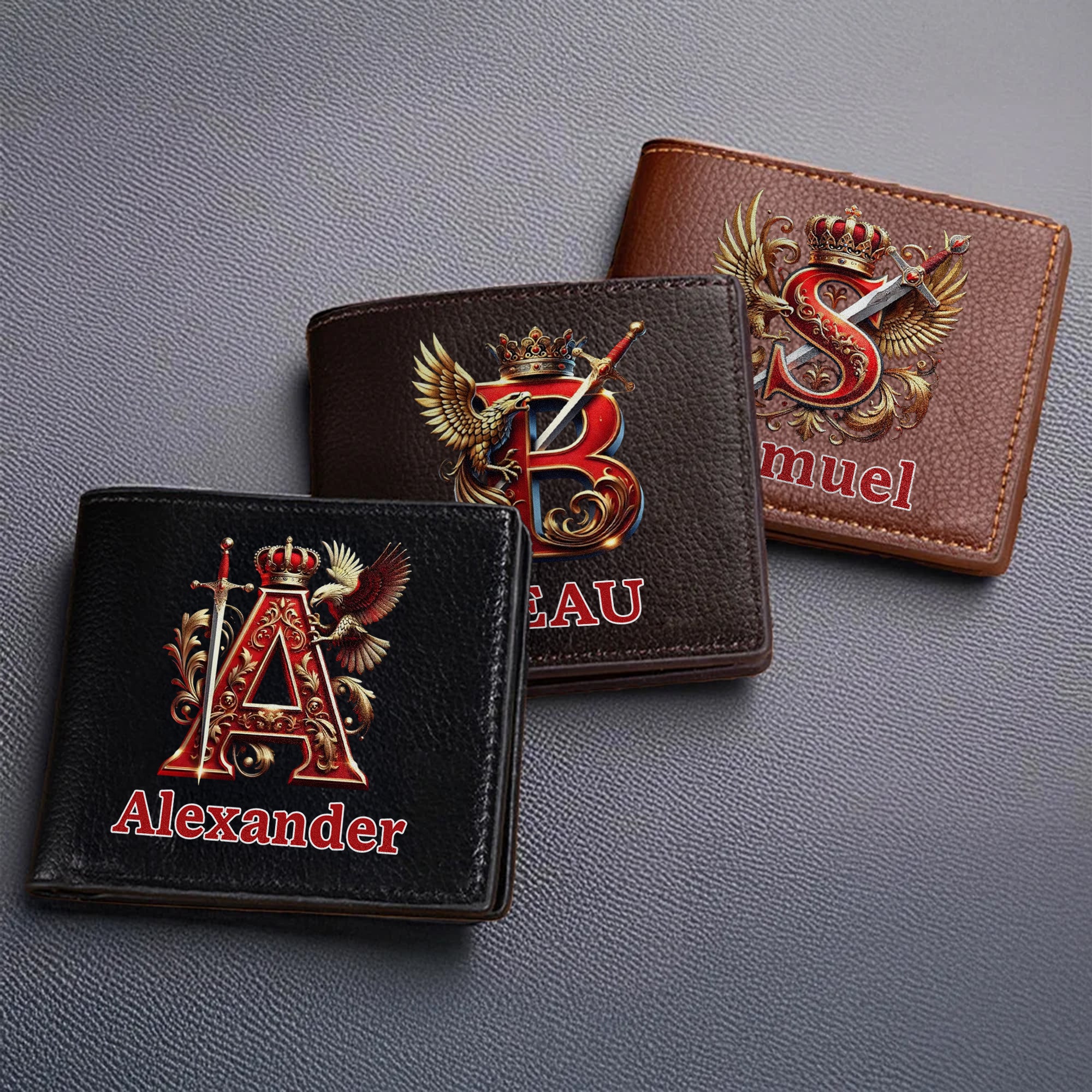 Personalizada Real Noble estilo inicial plegable PU billetera de cuero con el nombre de uso diario Aniversario Cumpleaños Día de San Valentín regalo para los hombres