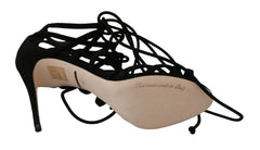 Women's Suede Ankle-Strap Gladiator Heel Black Goatskin
