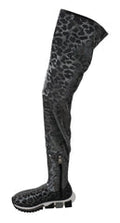 Women's Gray Leopard High Top Sneakers Booties Shoes Nylon Polystyrene Spandex