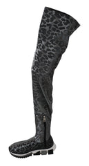 Women's Gray Leopard High Top Sneakers Booties Shoes Nylon Polystyrene Spandex