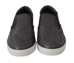 Gray Leather Flat Caiman Mens Loafers Shoes Calfskin Cotton