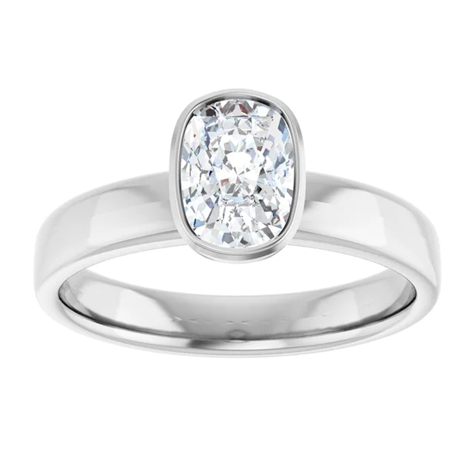 Aria Bezel Elongated Cushion Lab Diamond Engagement Ring